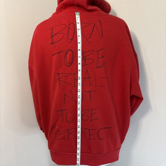 Reason Red Graphic Embroidery Hoodie Roses Be Real Not Perfect Unisex M - Picture 9 of 15